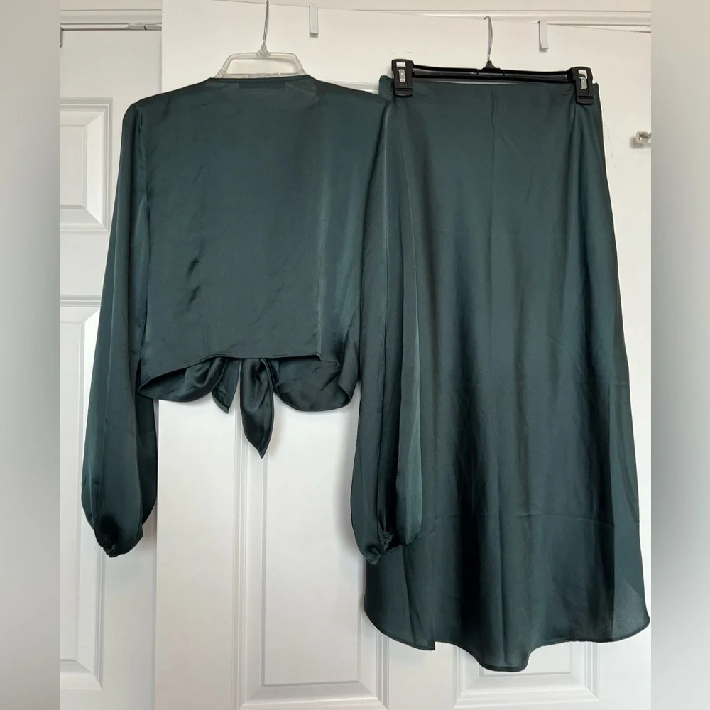 Abercrombie & Fitch Deep Green Satin Skirt Set